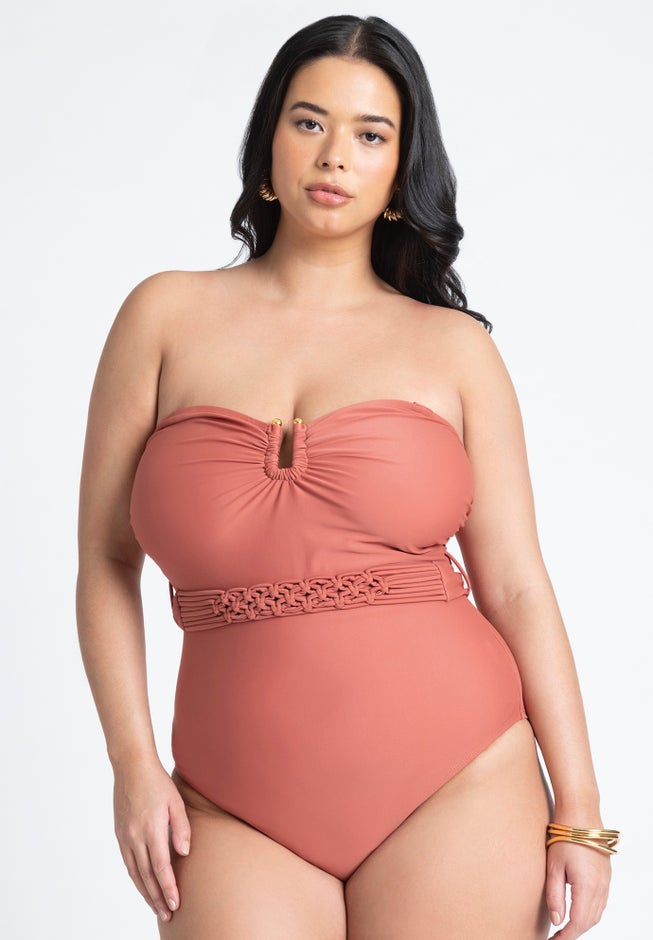 Braided Belt Strapless One Piece image number null