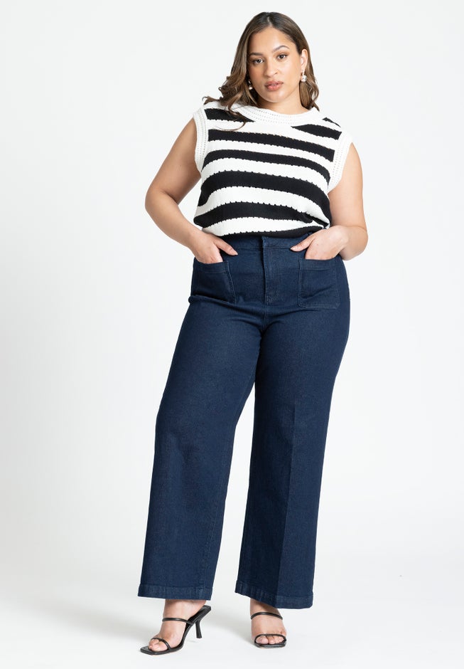 Striped High Neck Sweater Tank image number null
