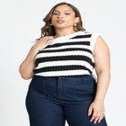 Striped High Neck Sweater Tank image number null