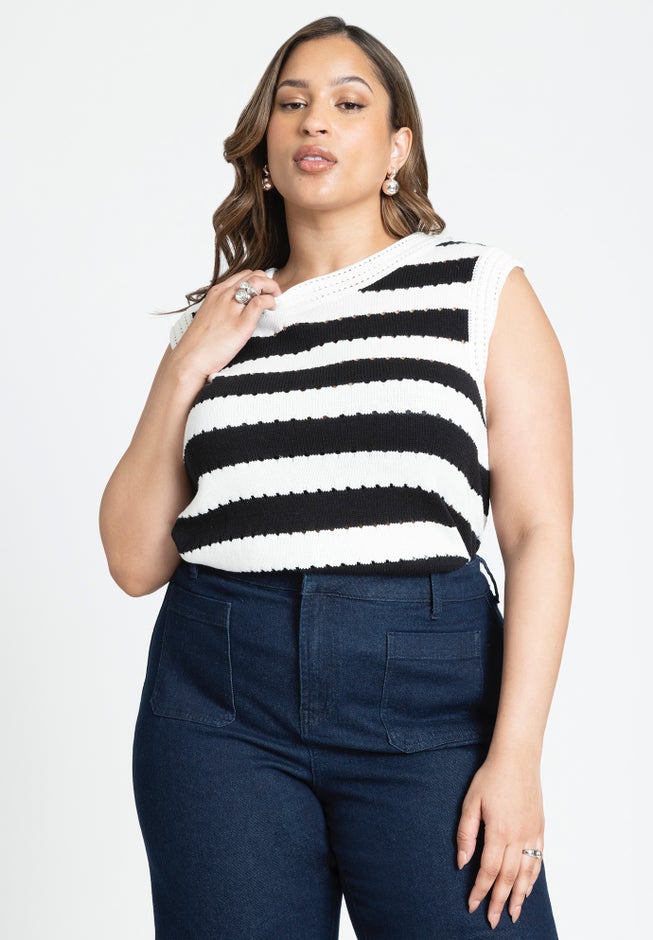 Striped High Neck Sweater Tank image number null