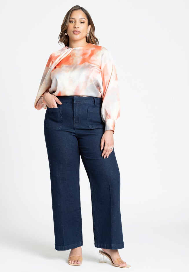 Draped Printed Satin Blouse image number 2