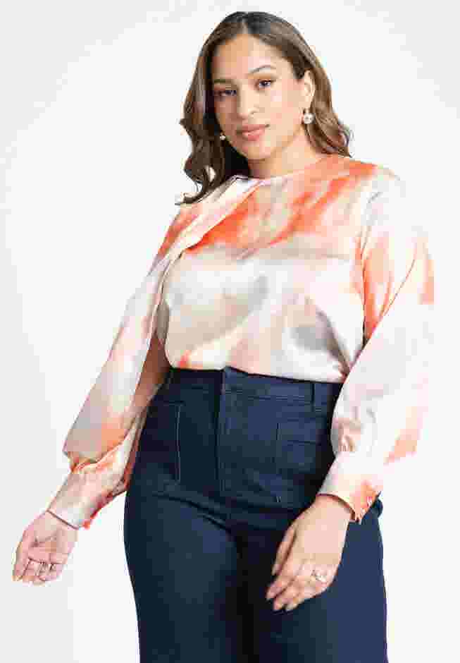 Draped Printed Satin Blouse image number 0