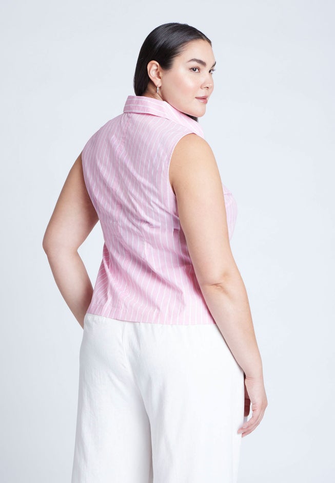 Striped Sleeveless Collared Top image number 1