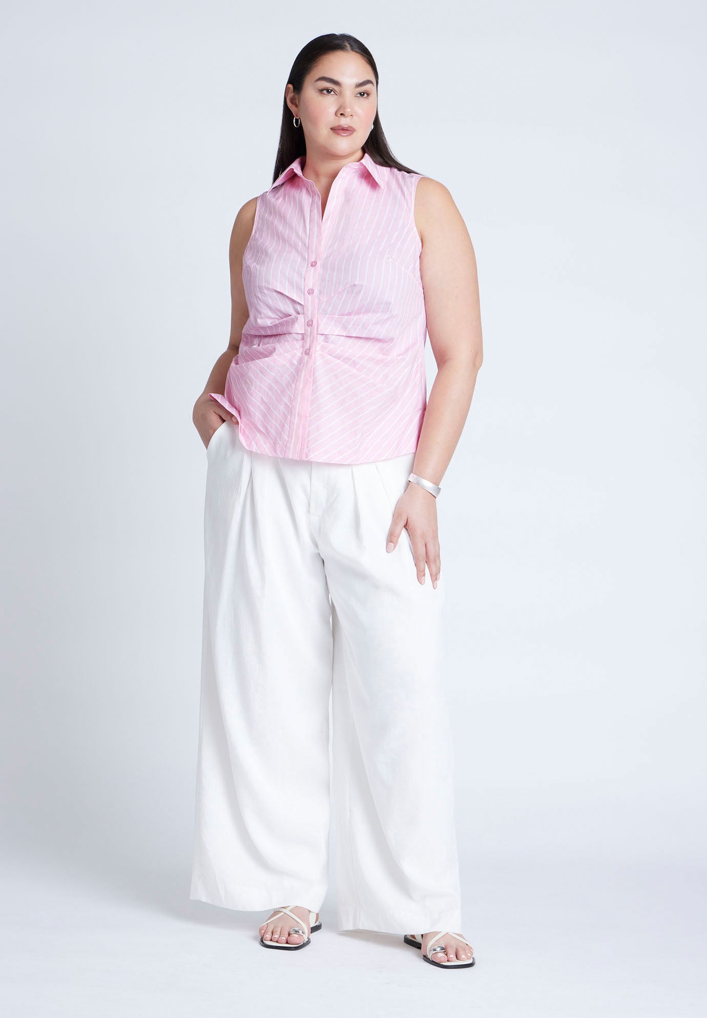 Striped Sleeveless Collared Top image number 2