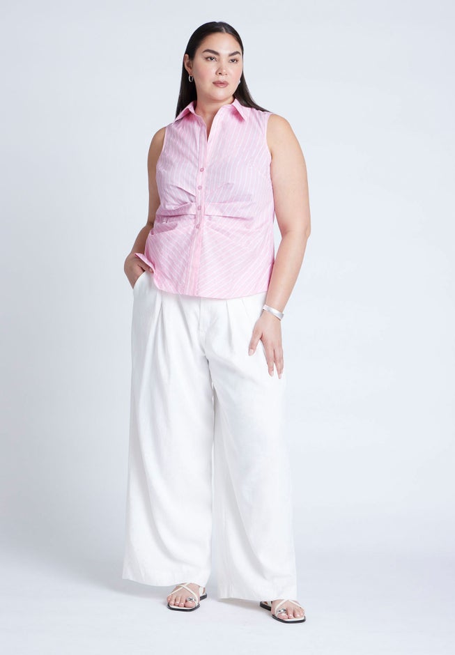 Striped Sleeveless Collared Top image number 2