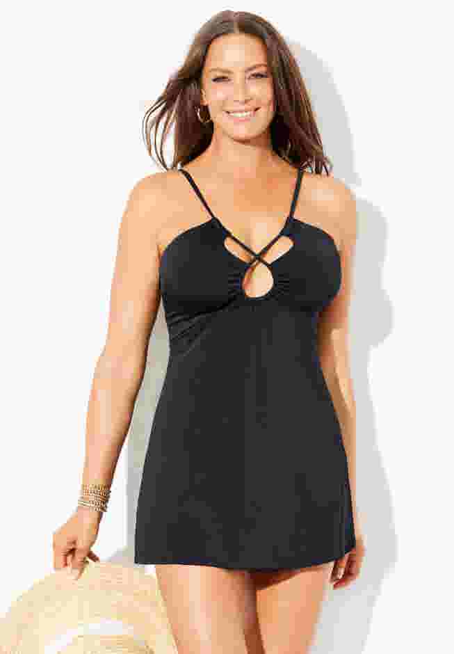 High Neck Fit & Flare Swimdress image number 0