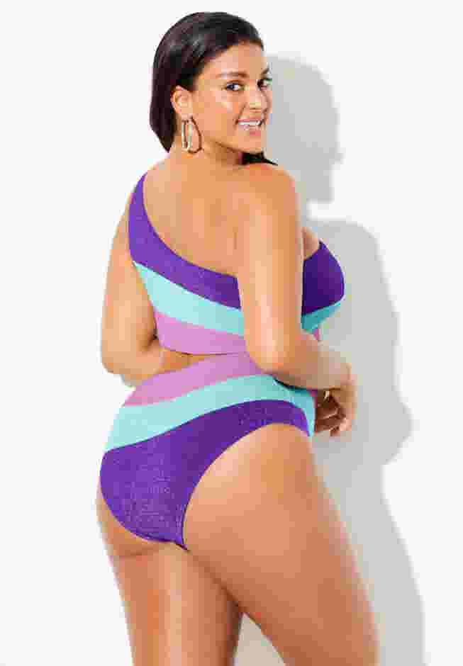 One Shoulder Color Block Cutout One Piece Swimsuit image number 1