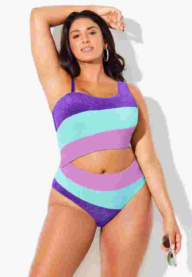 One Shoulder Color Block Cutout One Piece Swimsuit image number 4
