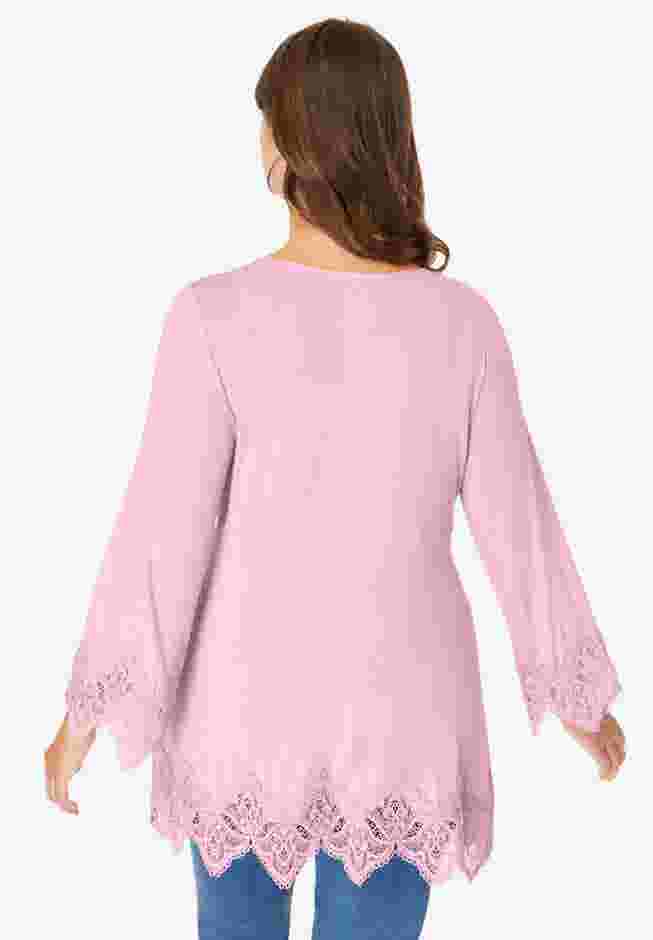 Empire Waist Boho Lace Trimmed Tee image number 1