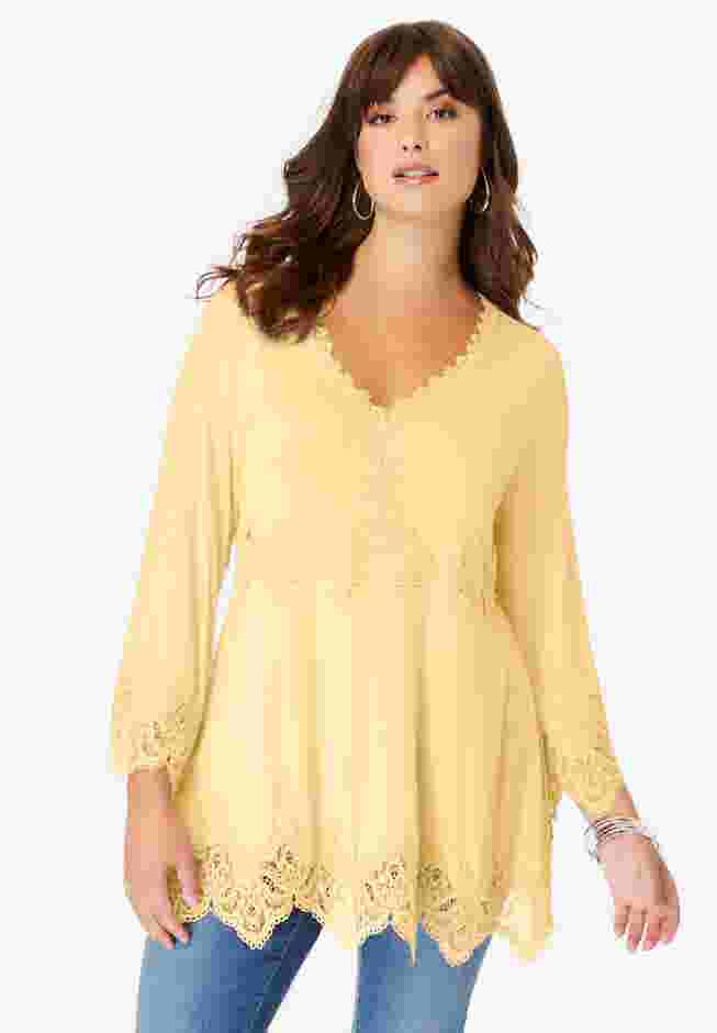 Empire Waist Boho Lace Trimmed Tee image number 0