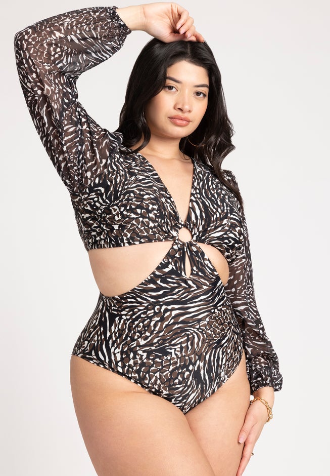 Front Cut Out Mix Media One Piece image number null