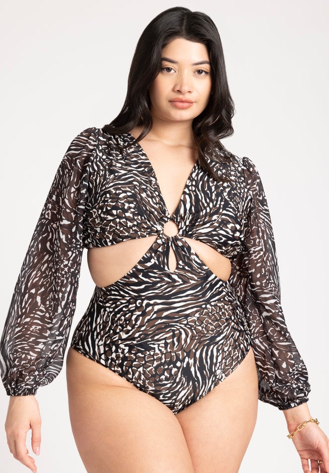 Front Cut Out Mix Media One Piece image number null