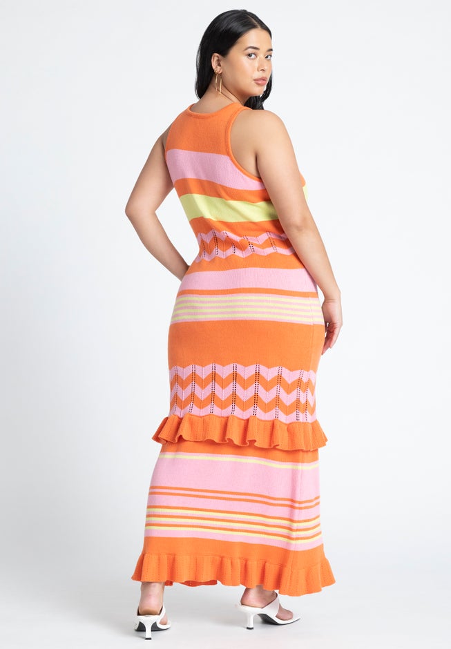 Striped Tank Sweater Dress With Ruffles image number 1