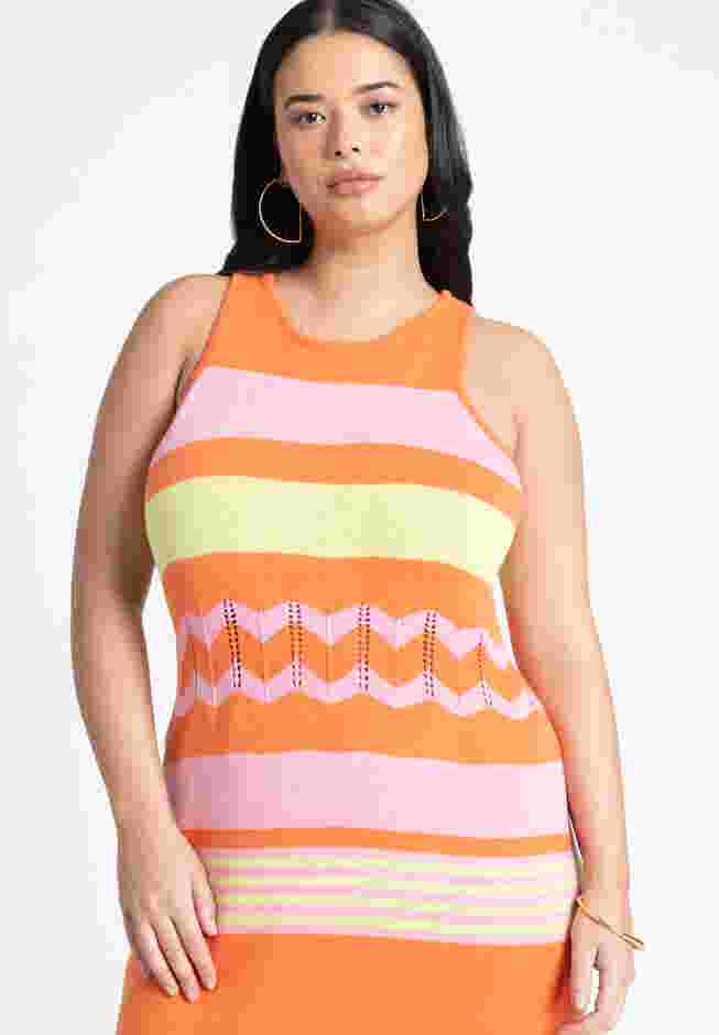 Striped Tank Sweater Dress With Ruffles image number 2