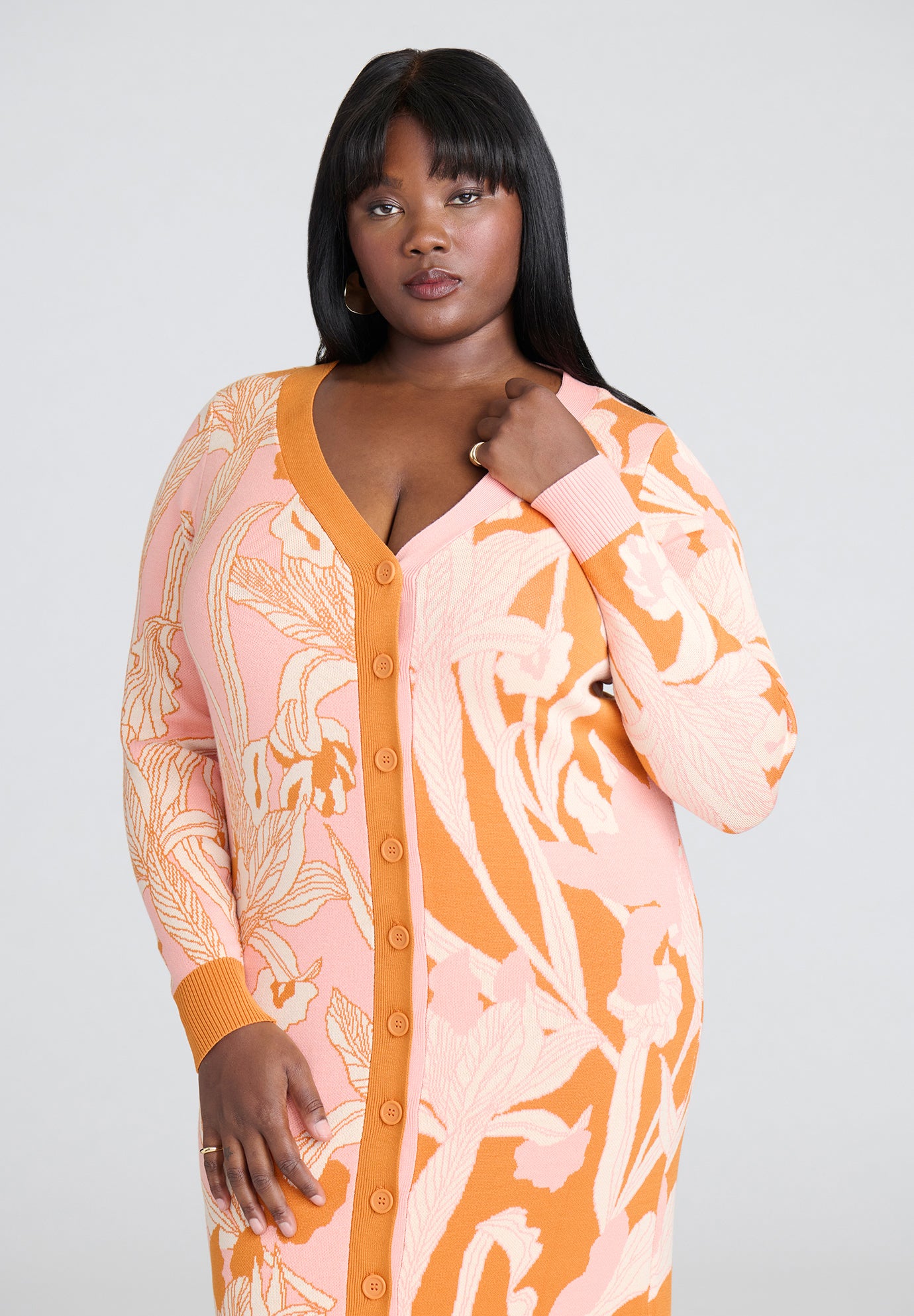 Intarsia Two Tone Cardigan Dress image number 2