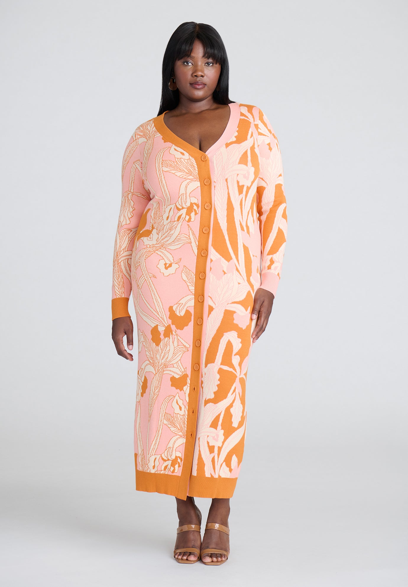 Intarsia Two Tone Cardigan Dress image number 0