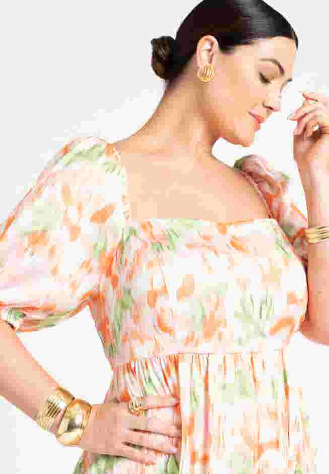Puff Sleeve Pleated Maxi Dress image number 3