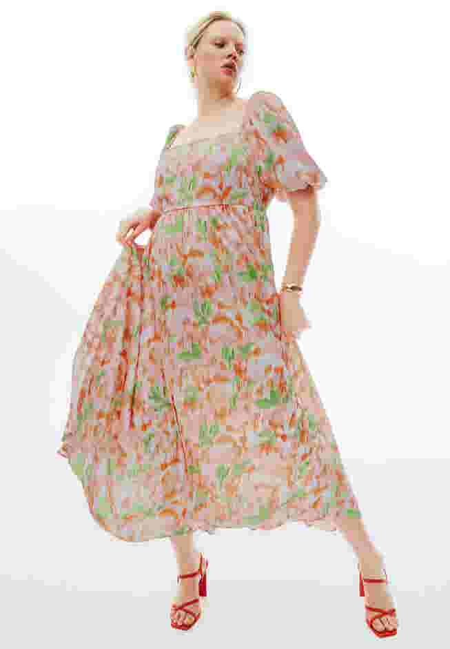 Puff Sleeve Pleated Maxi Dress image number 5