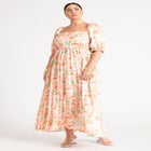 Puff Sleeve Pleated Maxi Dress image number null