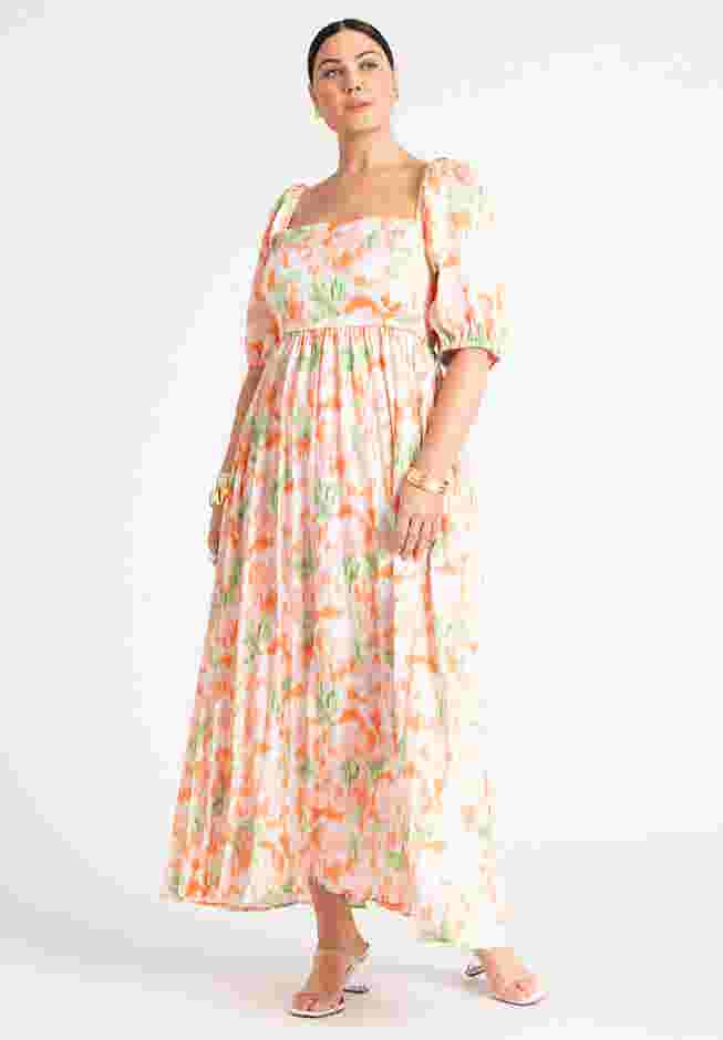 Puff Sleeve Pleated Maxi Dress image number 0