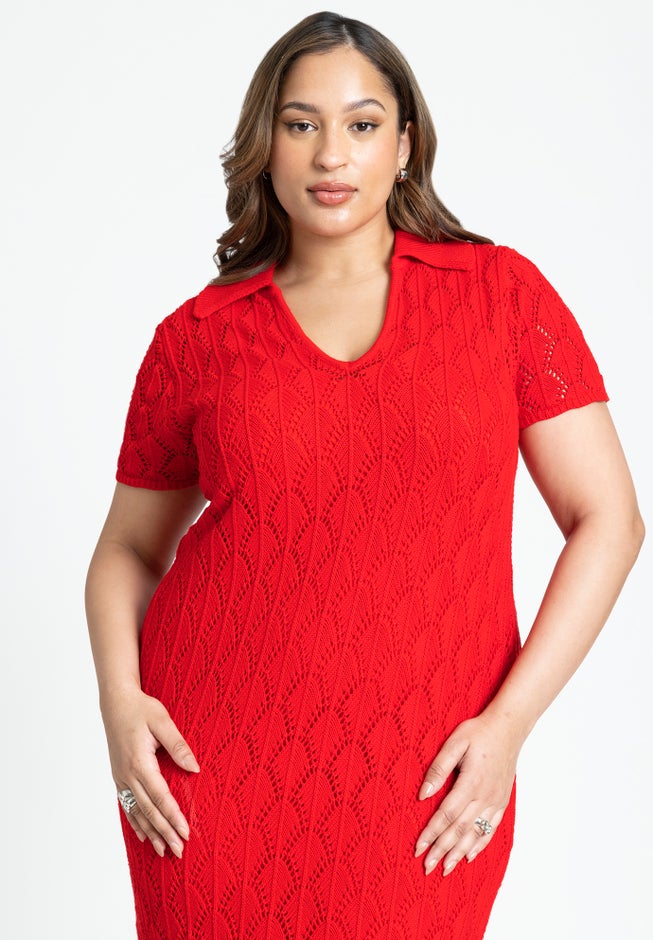 Crochet Maxi Dress With Collar & Fringe image number 2