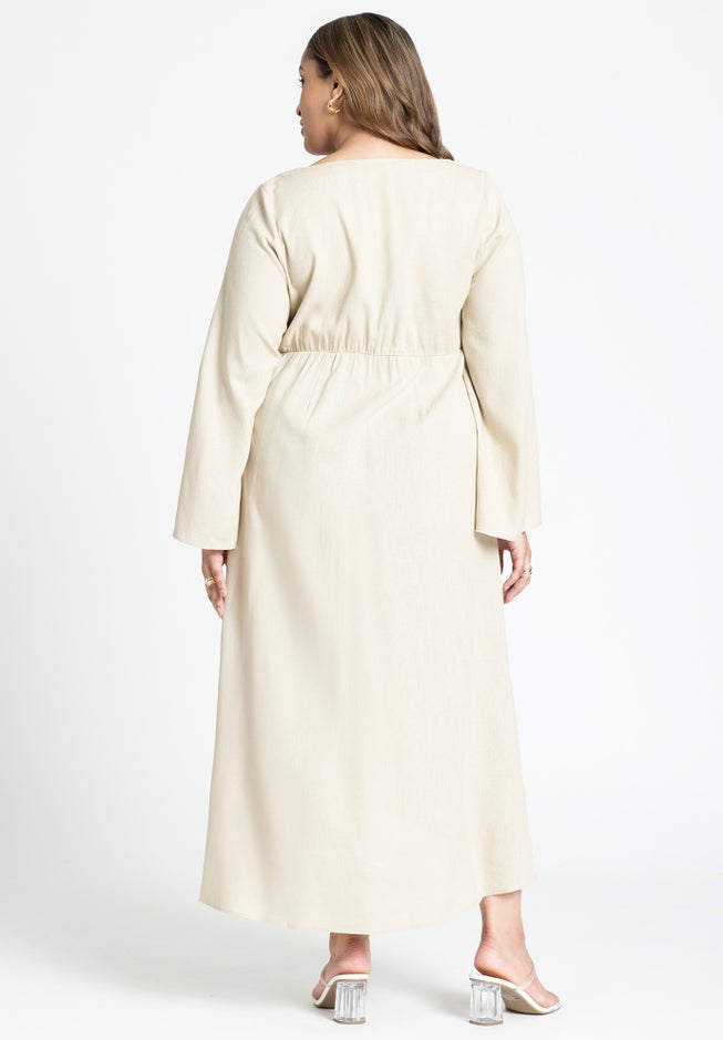Asym Button Up Linen Dress image number null