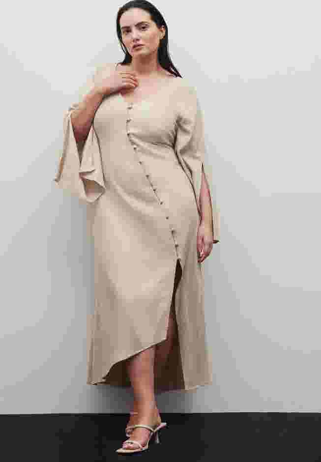 Asym Button Up Linen Dress image number 3