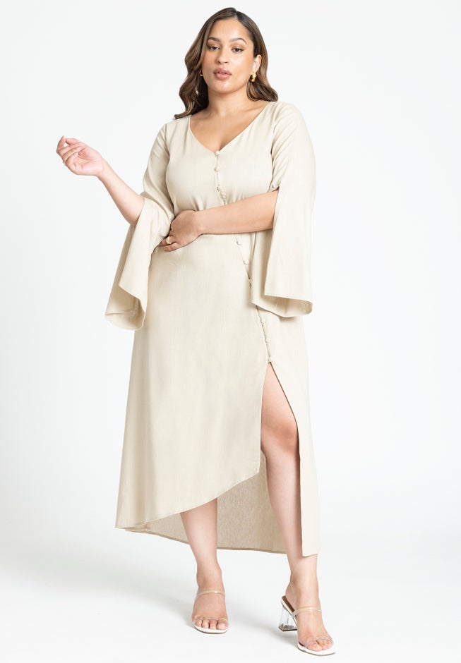 Asym Button Up Linen Dress image number null