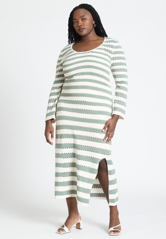 Striped Sweater Dress With Tie Back image number null