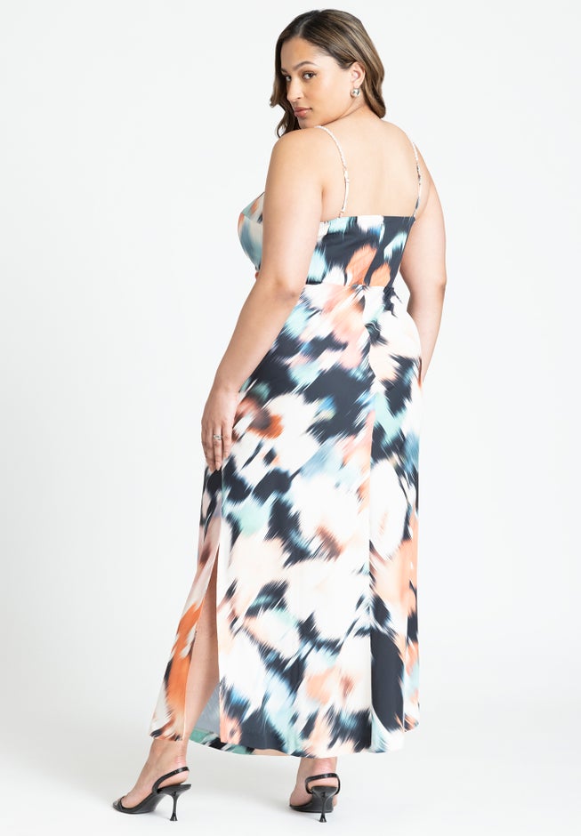 Printed Satin Bias Dress image number null