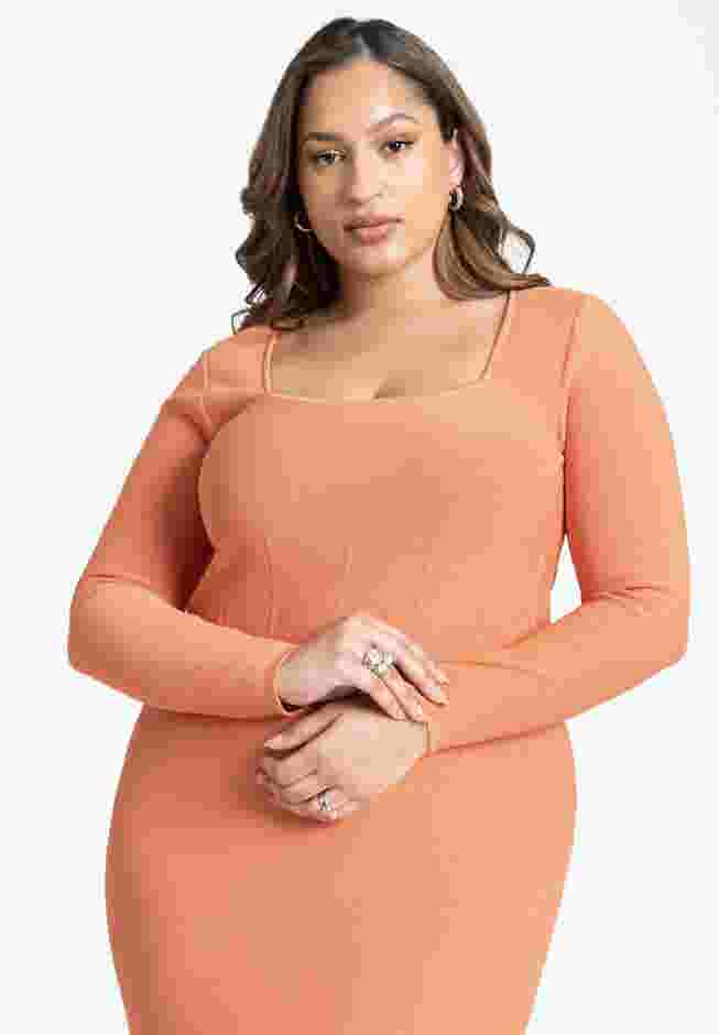 Long Sleeve Sweater Dress With Pleat Hem image number 2