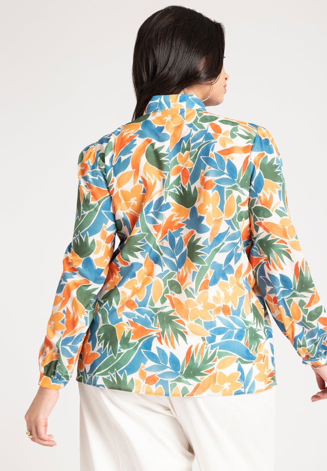 Printed Tie Neck Blouse image number 1