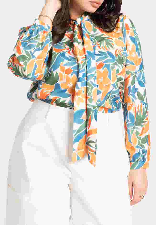 Printed Tie Neck Blouse image number 2