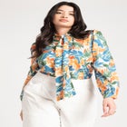 Printed Tie Neck Blouse image number null