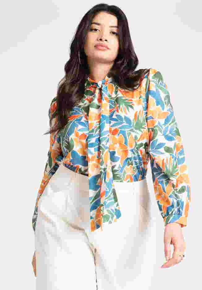 Printed Tie Neck Blouse image number 0