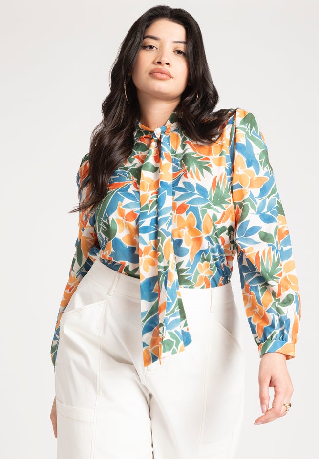 Printed Tie Neck Blouse image number 0