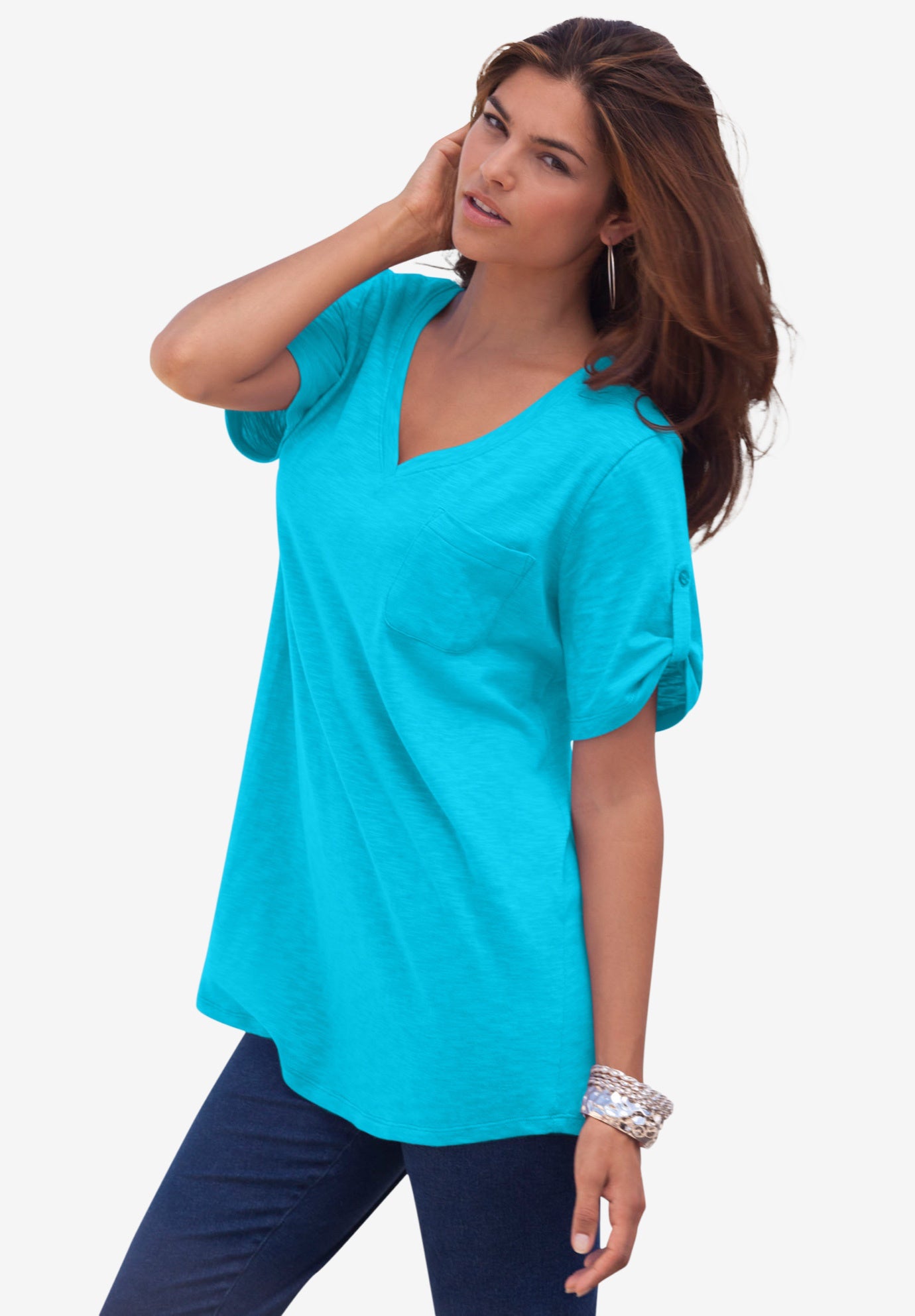 Plus Size Slub V-Neck Boyfriend Tunic Top image number 0