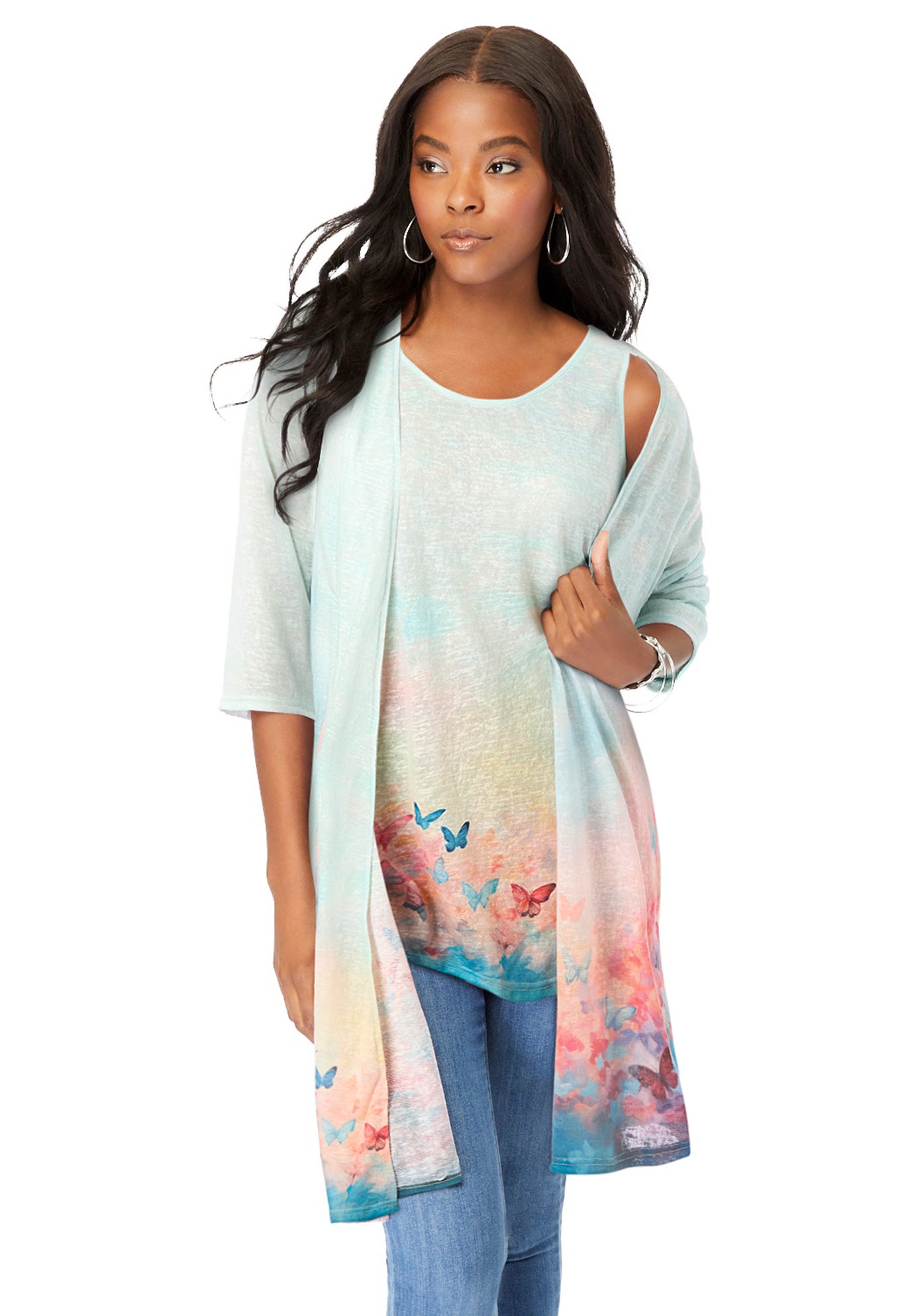 Printed Duster Cardigan & Tank Set image number 0