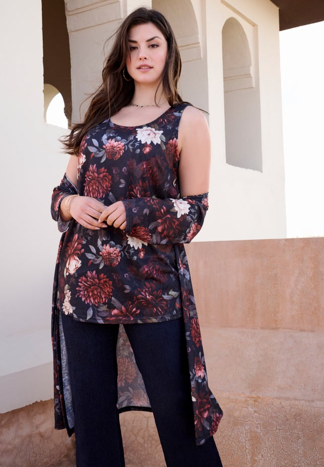 Printed Duster Cardigan & Tank Set image number 0