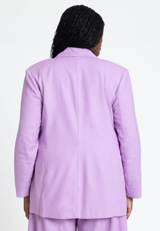 Oversized Strong Shoulder Linen Blazer image number null