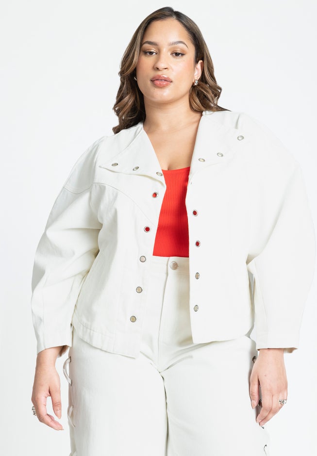 Grommet Detail Denim Jacket image number null