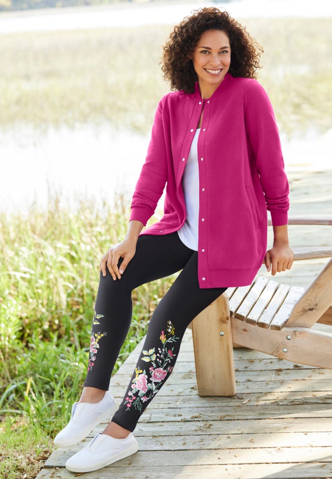 Stretch-Cotton Knit Pull-On Embroidered Leggings image number 0