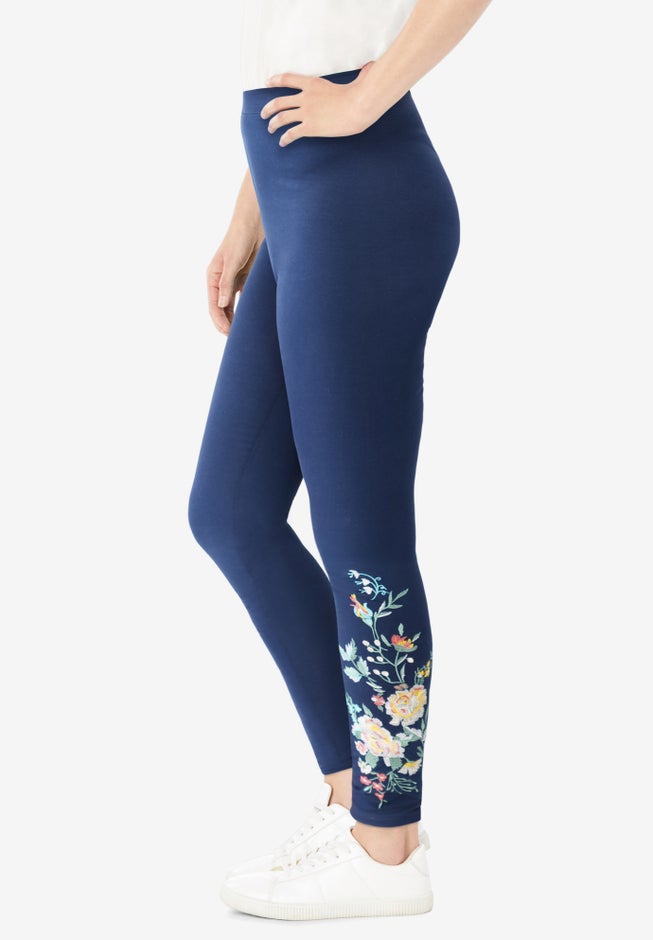 Stretch-Cotton Knit Pull-On Embroidered Leggings image number 4