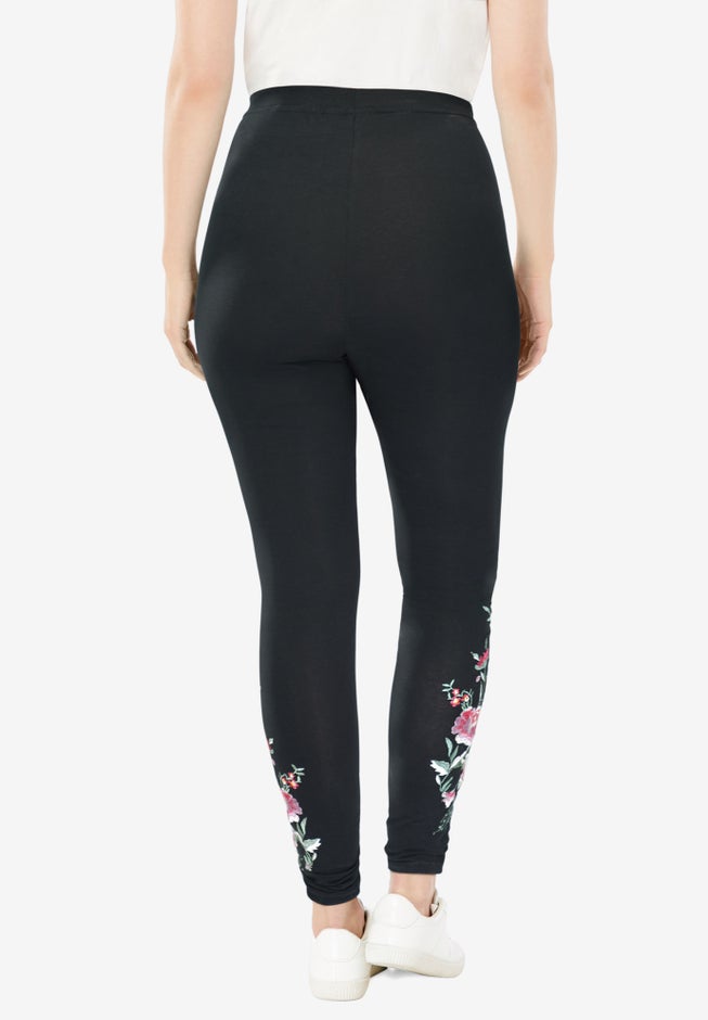 Stretch-Cotton Knit Pull-On Embroidered Leggings image number 2
