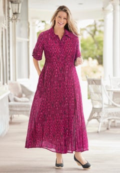 Roll-Tab Sleeve Crinkle Shirtdress