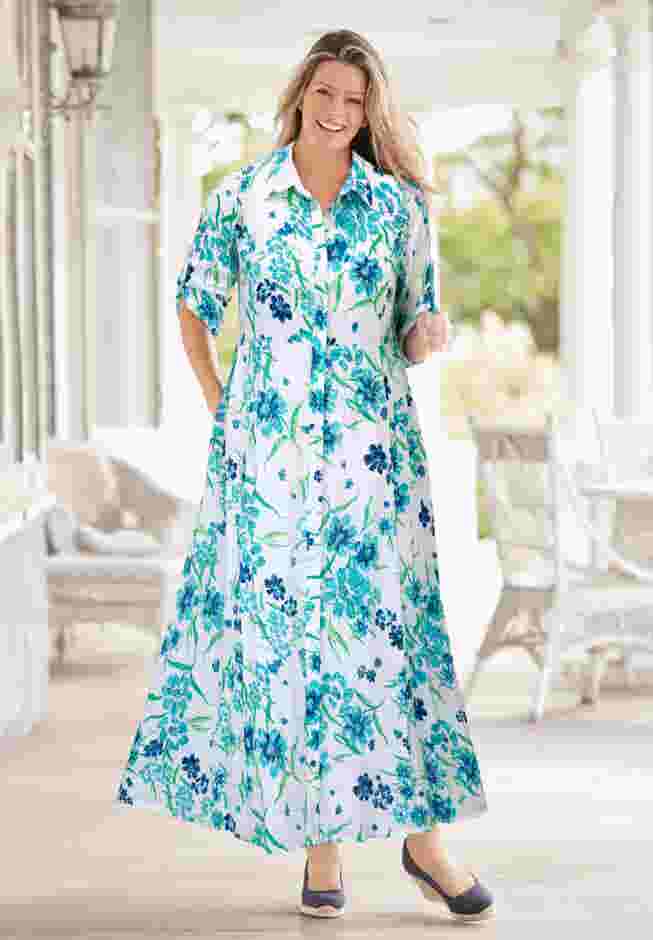 Roll-Tab Sleeve Crinkle Shirtdress image number 0