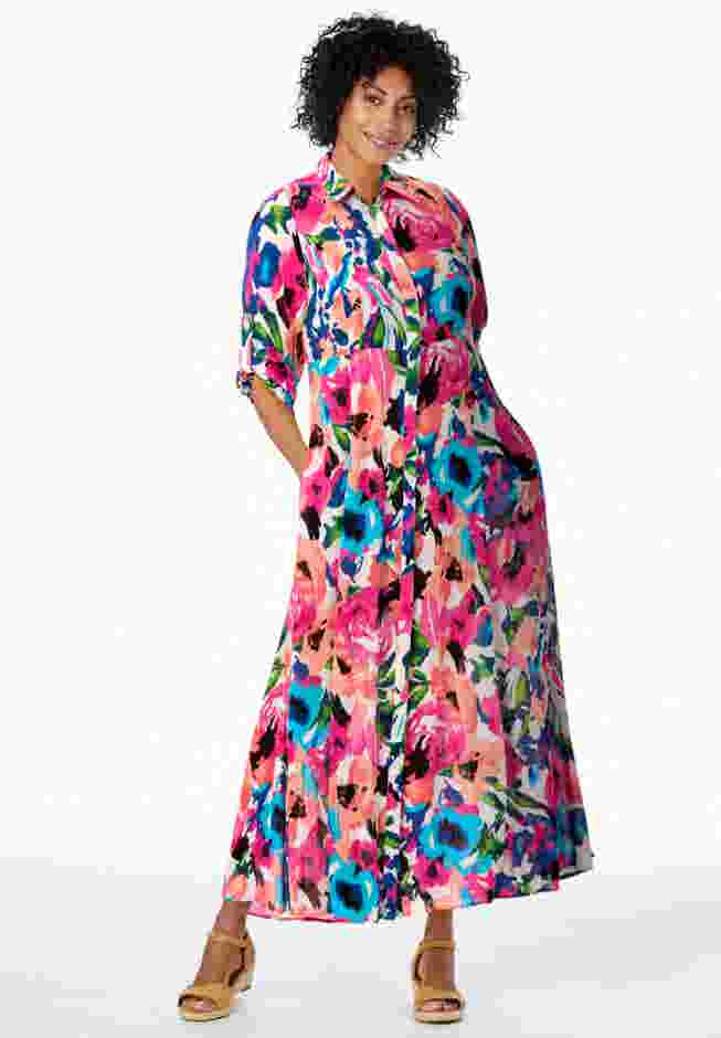 Roll-Tab Sleeve Crinkle Shirtdress image number 5