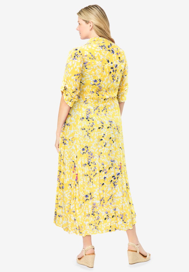 Roll-Tab Sleeve Crinkle Shirtdress image number 1