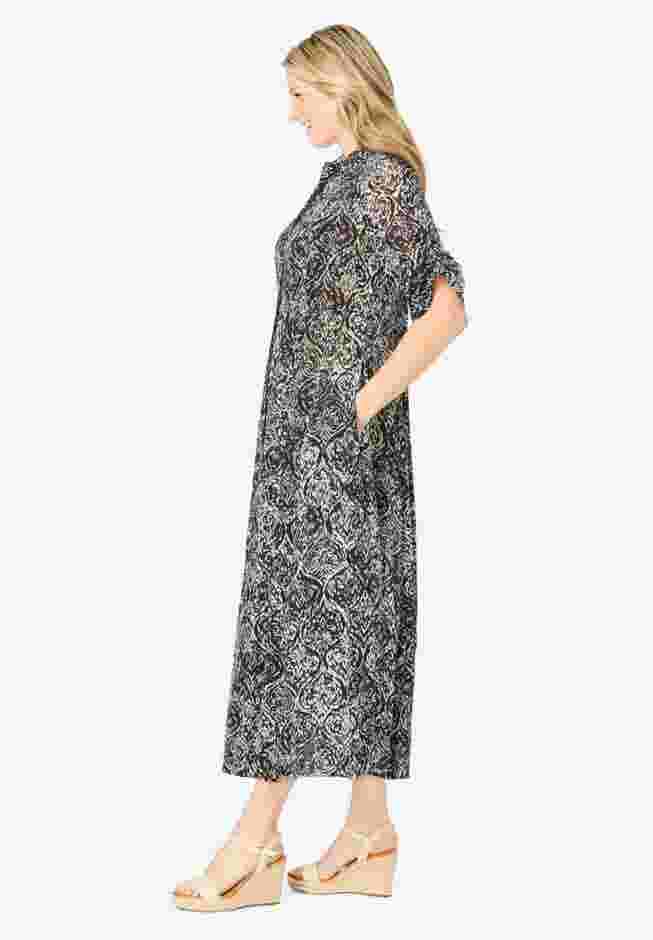 Roll-Tab Sleeve Crinkle Shirtdress image number 2