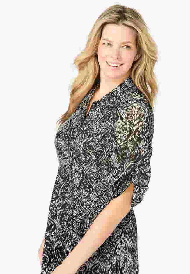 Roll-Tab Sleeve Crinkle Shirtdress image number 3